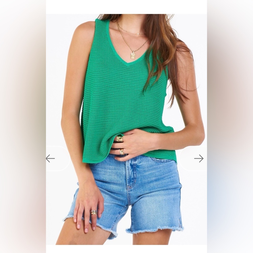NWT Dear John Willa Top Vibrant Spring Tree Green V-Neck Tank Top Size Medium